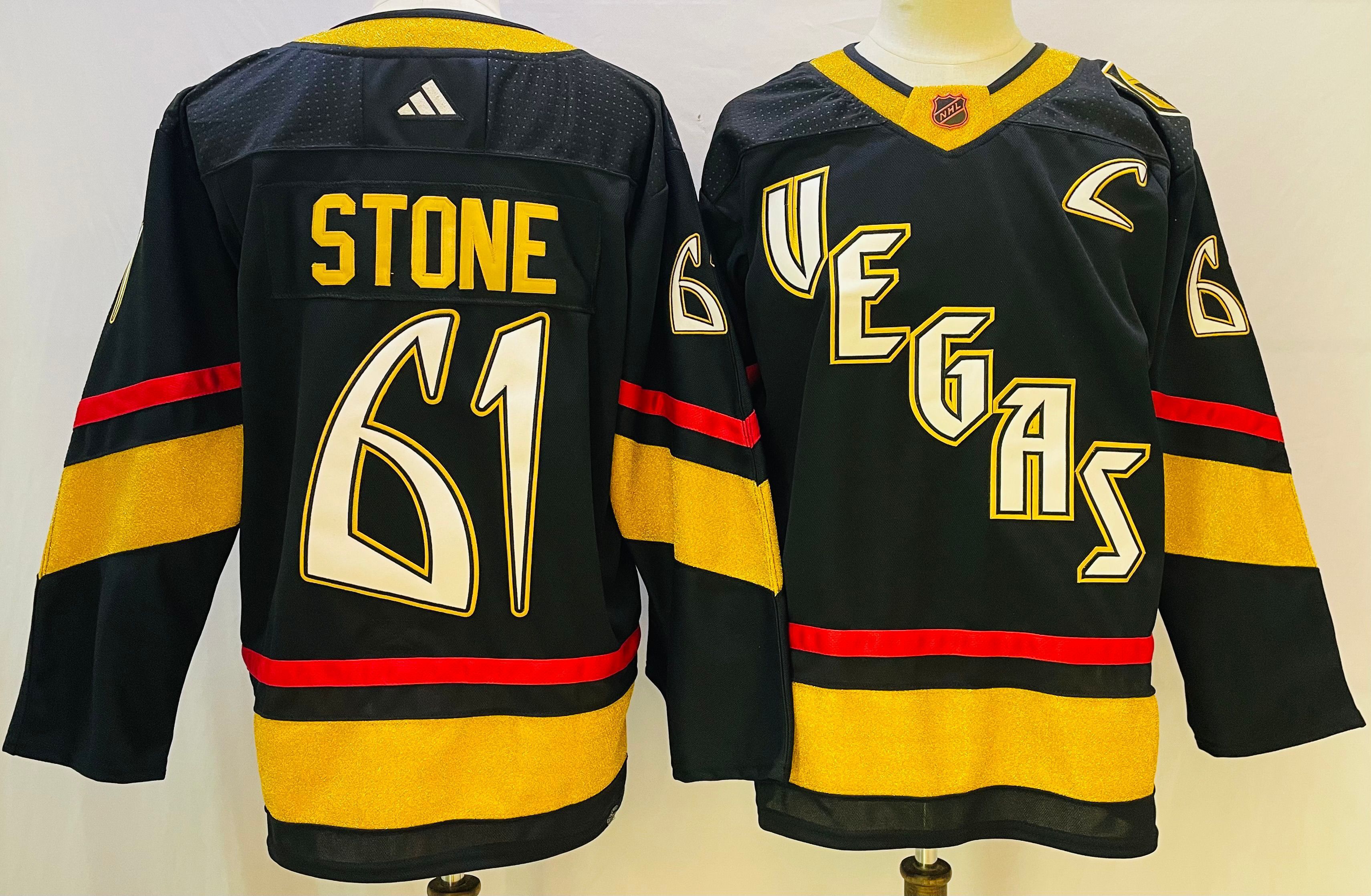 Men Vegas Golden Knights 61 Stone Black Throwback 2022 Adidas NHL Jersey
